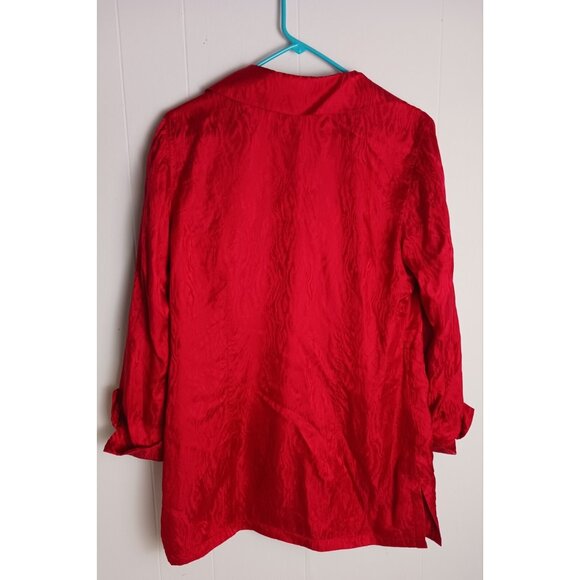 Chico's Beautiful Red 100% silk long sleeve button up blazer Women's Size 1 (8) - Picture 5 of 9